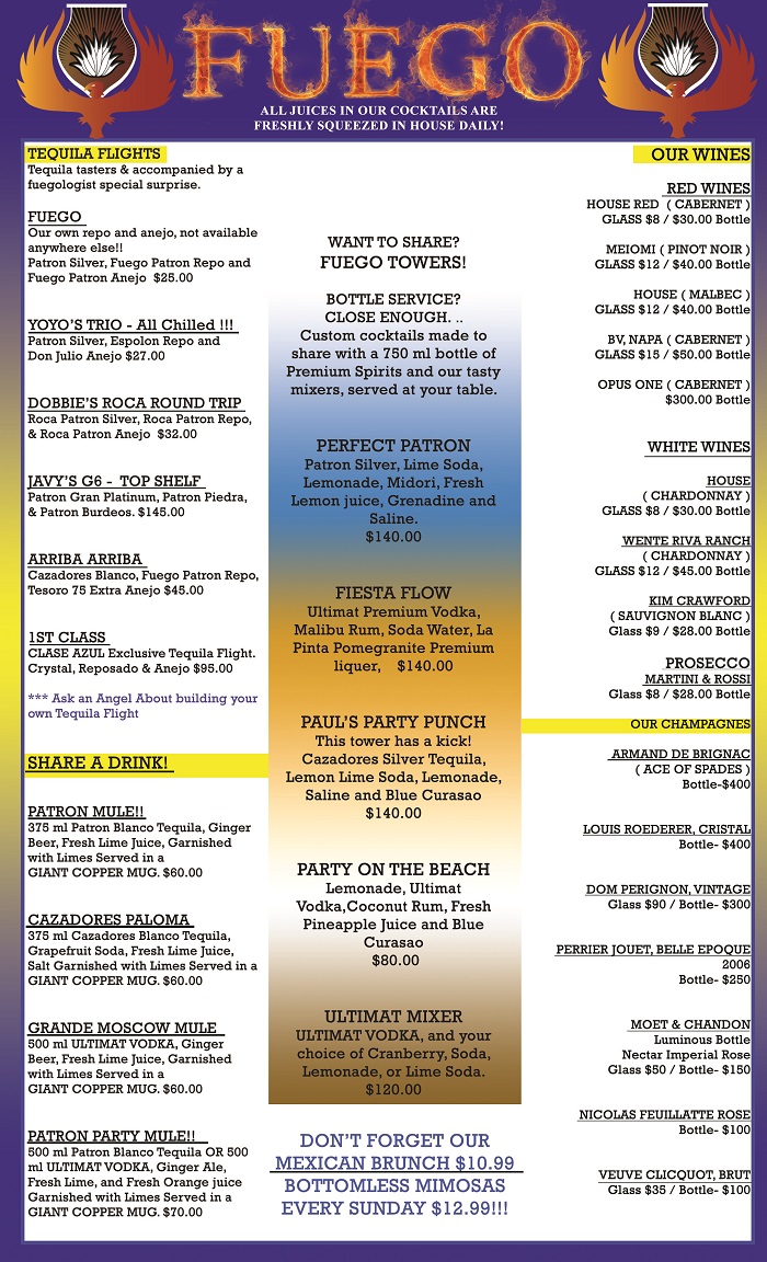 drinks menu fuego tequila grill page 1